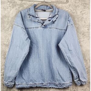 Tower Shacket Mens Large‎ Blue Denim Embrodiered Pullover Streetwear 90s 80s